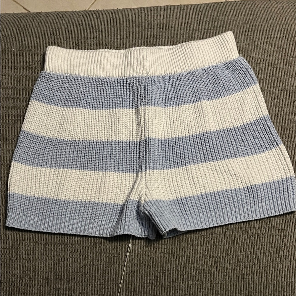 Sincerely Jules High Waist Knit Shorts - Blue and White